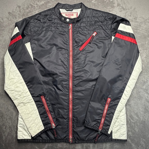 Guess Jeans Other - Vtg Guess Jeans Moto Jacket Mens Large Black Red White Colorblock Y2K Biker